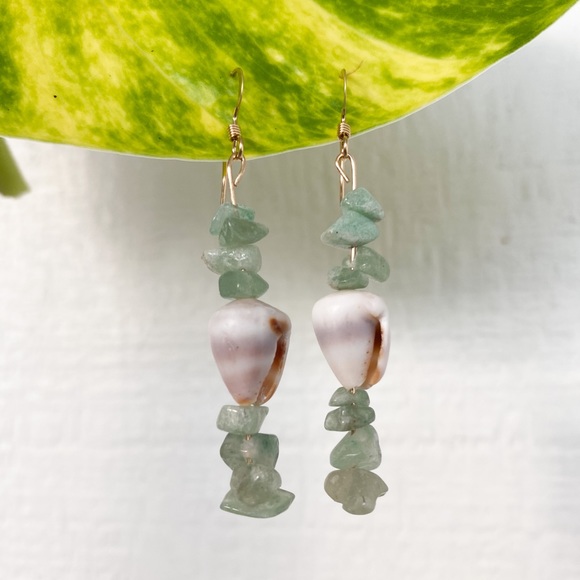 💠14KGoldFilled Real Seashell/Jade Color Earrings - Picture 2 of 6
